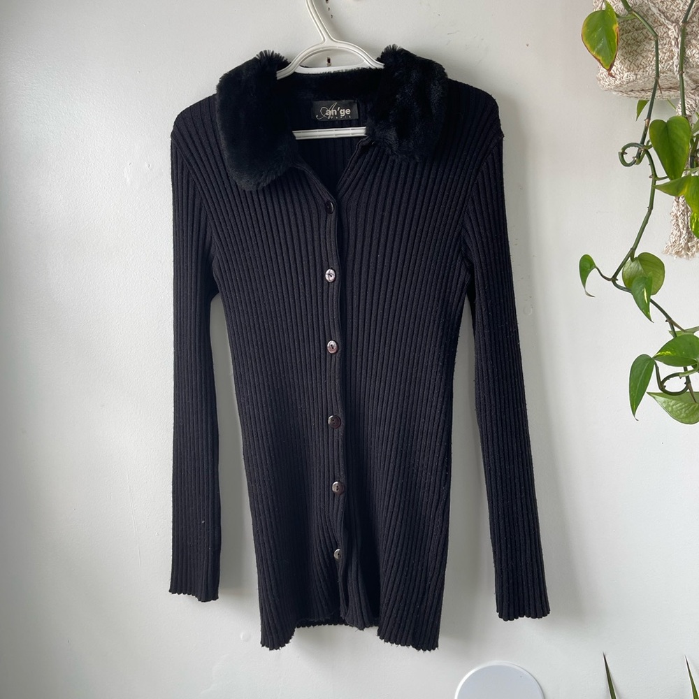 Vintage fur trim knit sweater